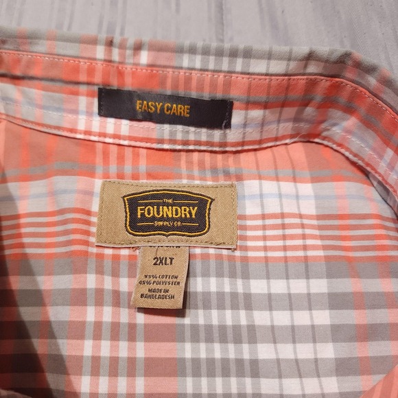 The Foundry Supply Co Shirt Mens 2XLT Orange Plaid Short Sleeve Button Up Casual - Picture 3 of 8